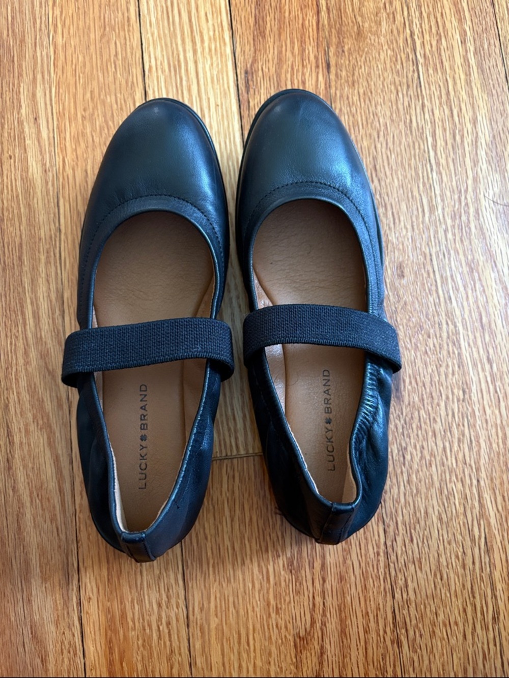 Lucky Brand Black Leather Mary Jane Flats with Elastic Strap